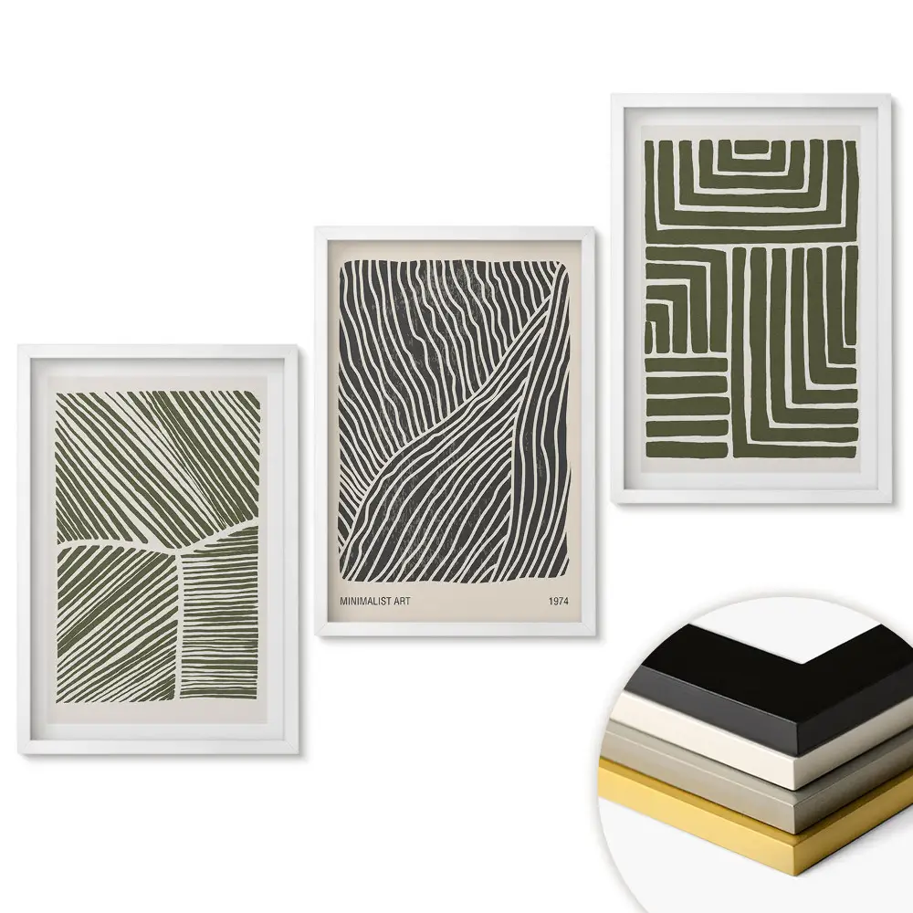 Set de 3 tablouri pentru living cu modele abstracte în nuanțe de verde