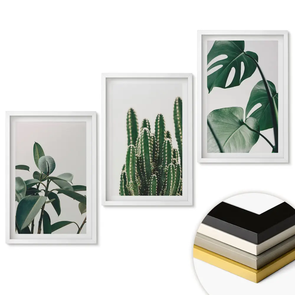 Set 3 tablouri living Armonie verde într-un stil minimalist