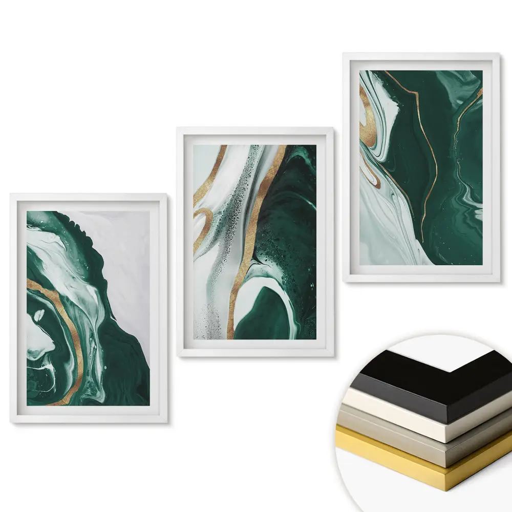 Set tablouri pentru living Abstracțiuni verzi cu accente delicate