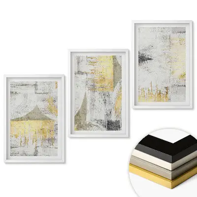 Set 3 tablouri living Compoziții abstracte în nuanțe de auriu