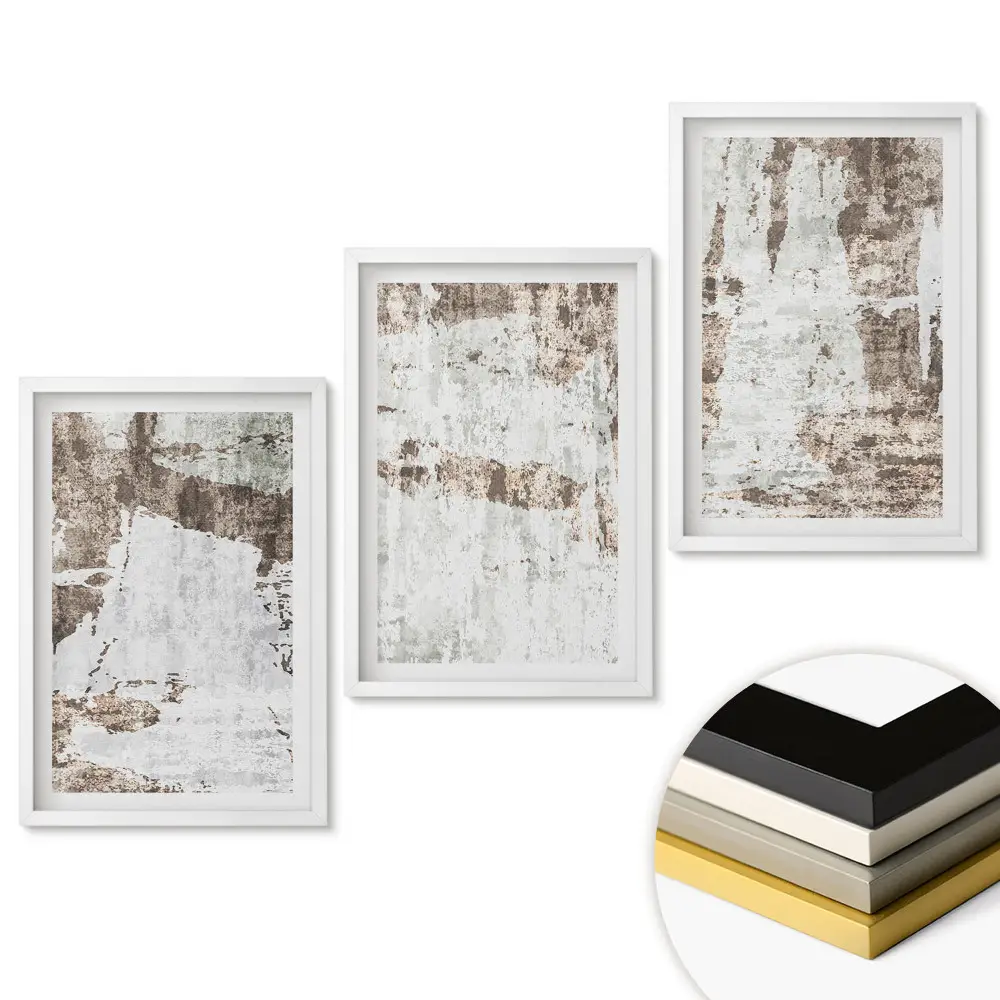 Set de 3 tablouri pentru living cu compoziții abstracte în culori neutre