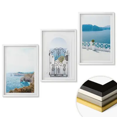Set tablouri pentru living cu vedere la mare și arhitectură albă