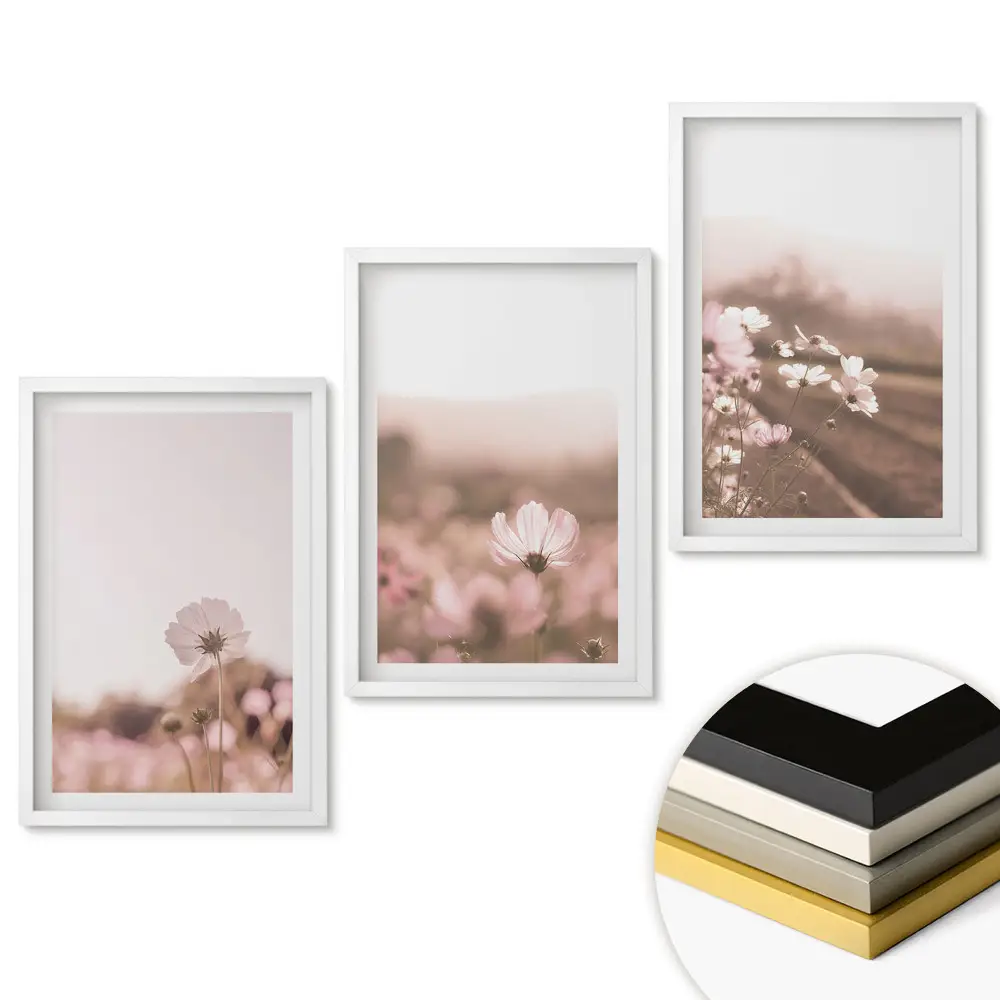 Set tablouri living Flori în nuanțe delicate de roz