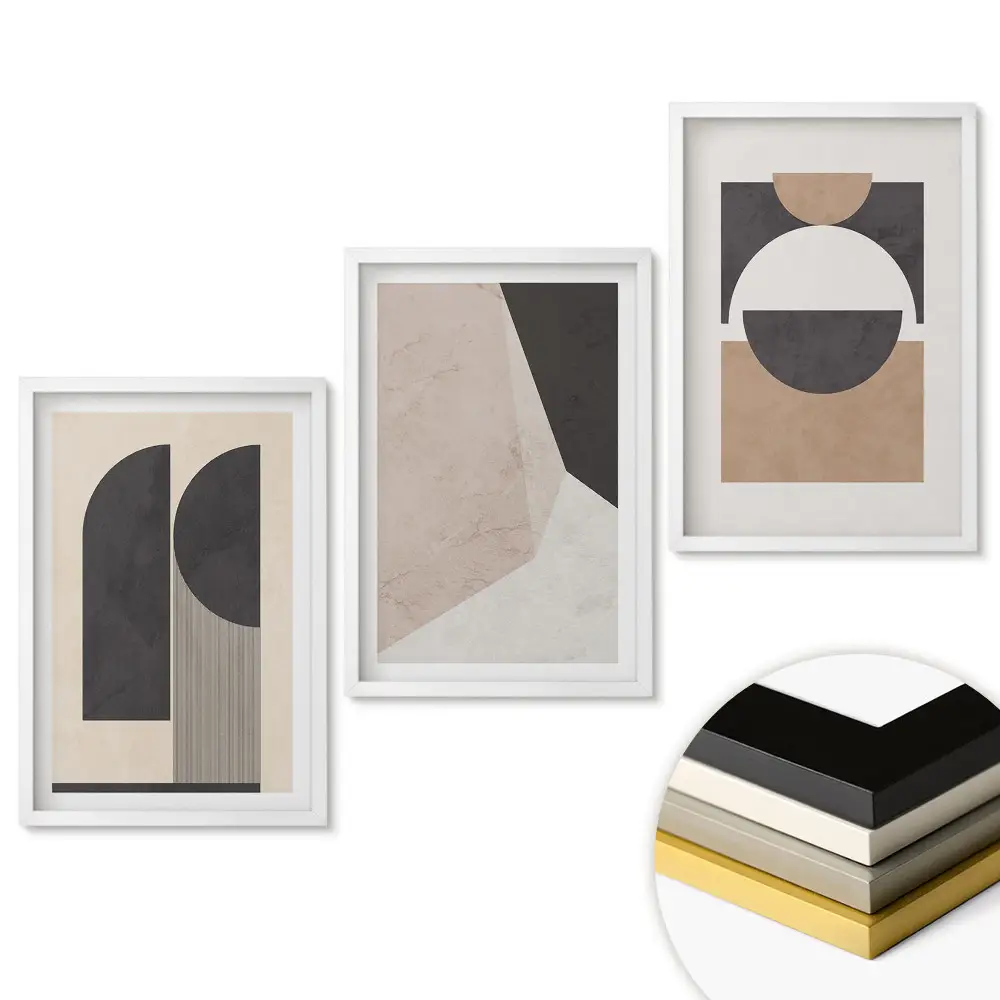 Set 3 tablouri living Forme abstracte în culori discrete