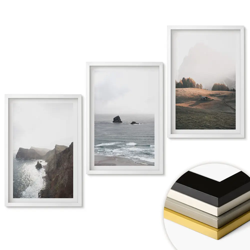 Set de trei tablouri decorative pentru living cu tematică naturală