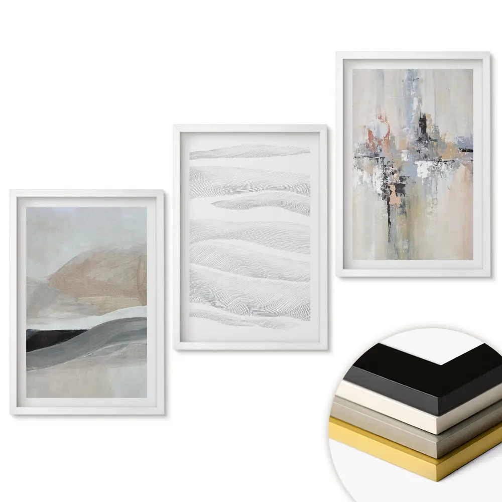 Set 3 tablouri pentru living cu peisaje abstracte în culori estompate