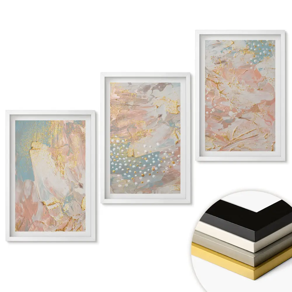 Set de 3 tablouri pentru living cu compoziții abstracte în culori delicate