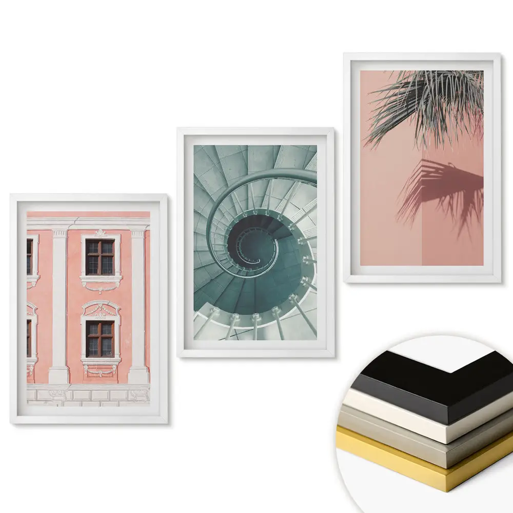 Set de tablouri pentru living cu inspirații arhitecturale și naturale colorate