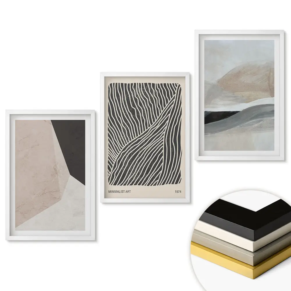 Set 3 tablouri living Compoziții abstracte în culori discrete