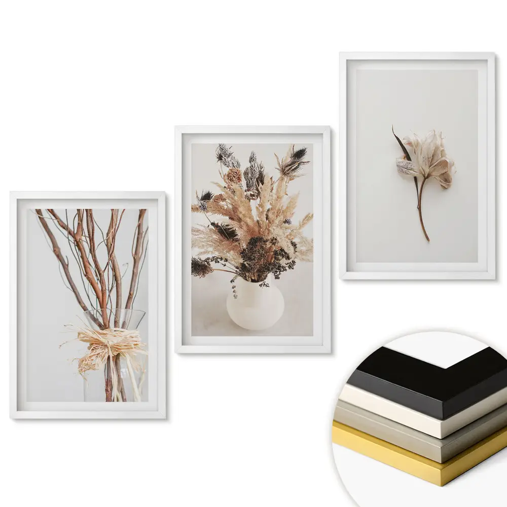 Set de tablouri pentru living cu compoziții elegante din plante uscate