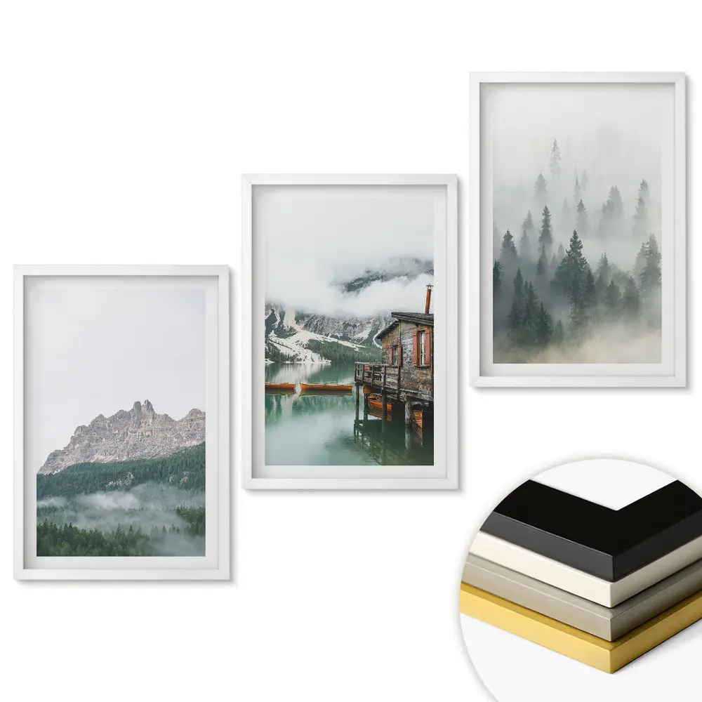 Set de tablouri pentru living cu peisaje montane și lacuri