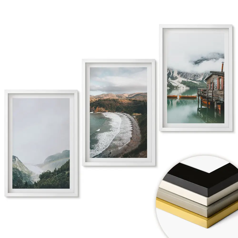 Set de tablouri pentru living cu peisaje naturale în rame