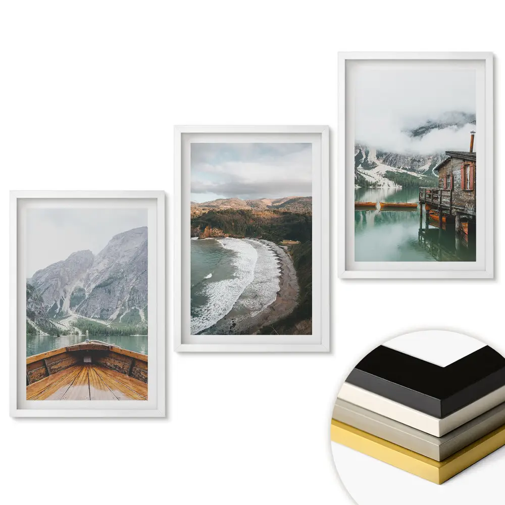 Set de tablouri pentru living cu peisaje montane și lacuri