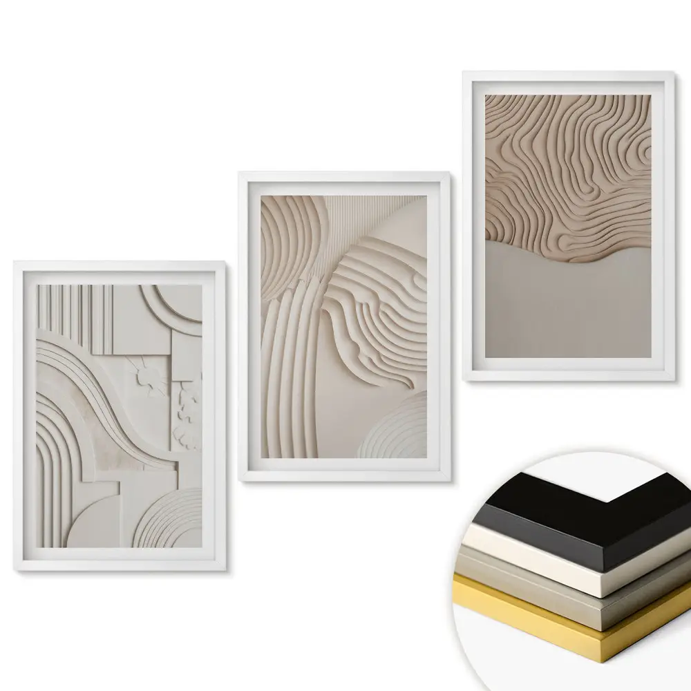 Set de tablouri pentru living cu forme și texturi abstracte în relief