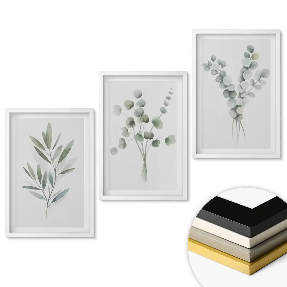 Set de 3 tablouri pentru living cu accente verzi în stil minimalist