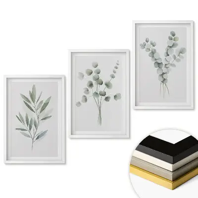 Set de 3 tablouri pentru living cu accente verzi în stil minimalist