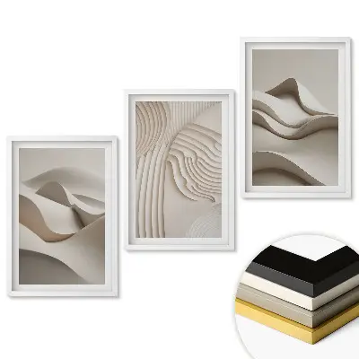 Set 3 tablouri pentru living cu unde și structuri 3D abstracte