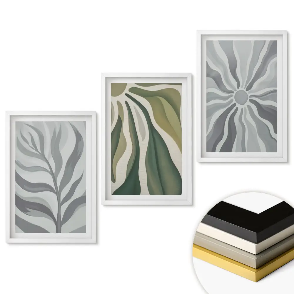 Set de 3 tablouri pentru living cu motive botanice în stil minimalist