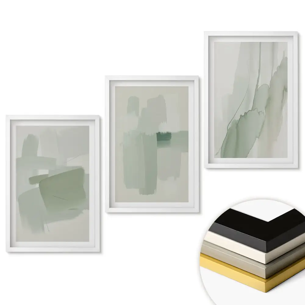 Set de 3 tablouri pentru living cu nuanțe abstracte de verde