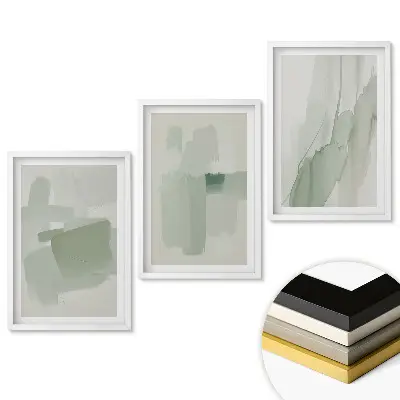 Set 3 tablouri living Nuanțe abstracte de verde în artă