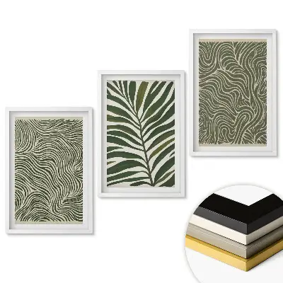 Set de tablouri pentru living cu modele de plante în nuanțe de verde