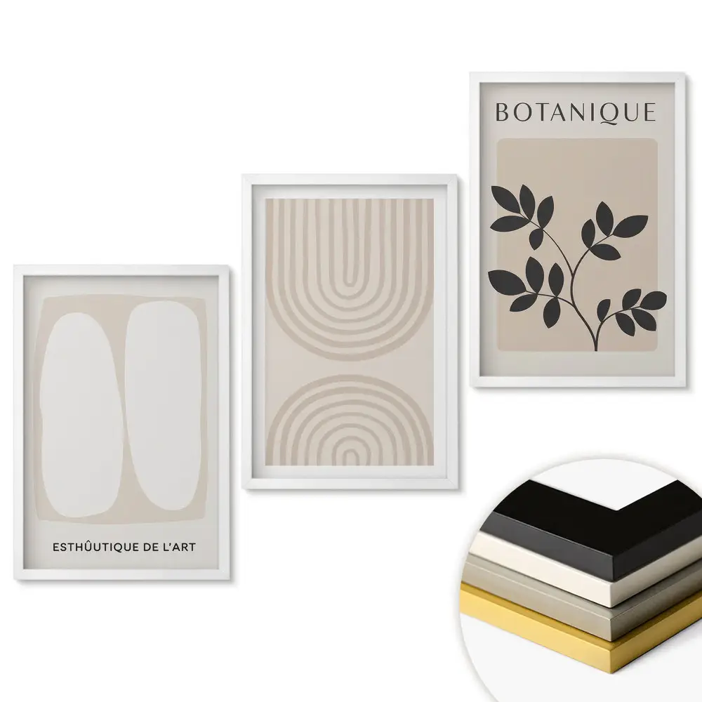 Set 3 tablouri living Grafică elegantă în nuanțe neutre