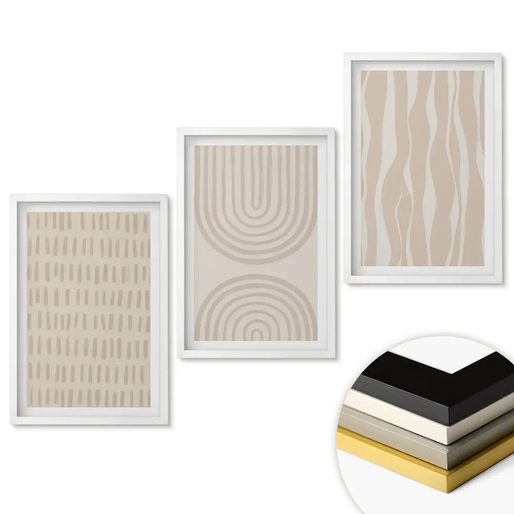 Set de 3 tablouri pentru living cu modele minimaliste în culori discrete