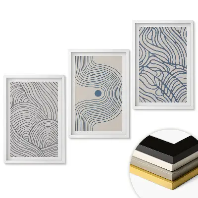 Set tablouri living Linii abstracte în nuanțe de albastru