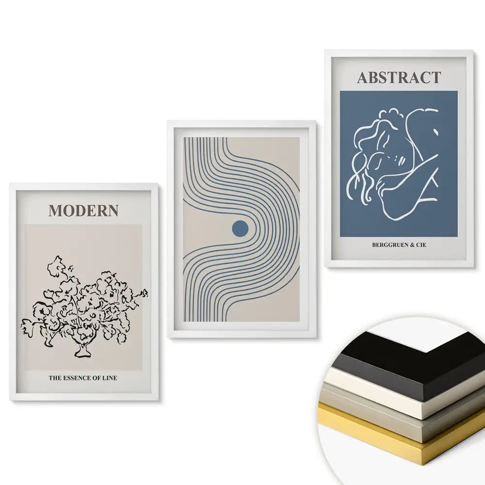 Set de tablouri pentru living cu artă modernă și abstractă dispuse la rând