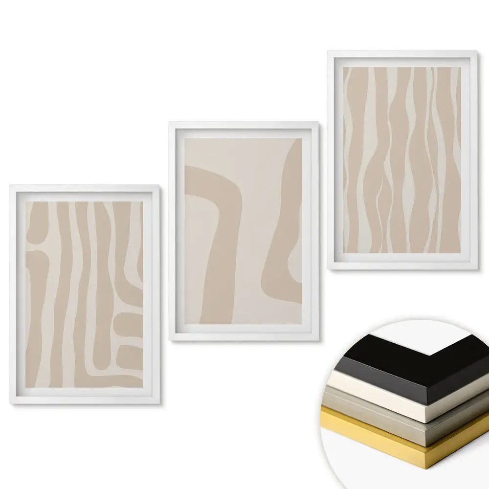 Set 3 tablouri living Modele abstracte în nuanțe de bej