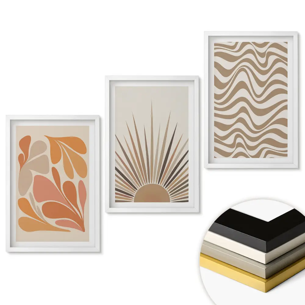 Set 3 tablouri living Abstracțiuni moderne în nuanțe calde