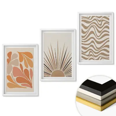 Set de 3 tablouri pentru living cu design abstract modern în nuanțe calde