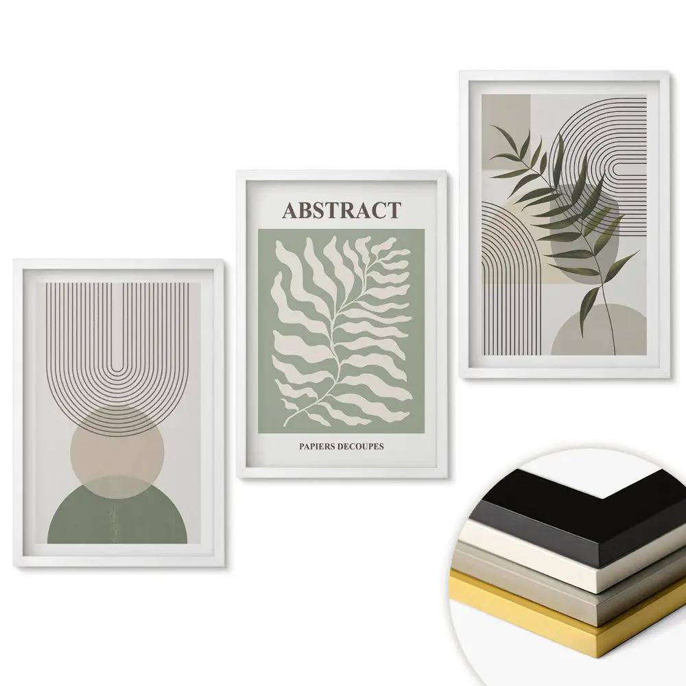 Set de 3 tablouri pentru living cu compoziții abstracte în culori delicate