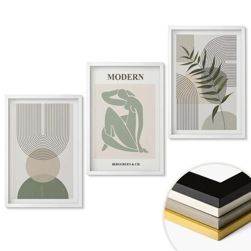 Set 3 tablouri living Forme moderne și motive naturale