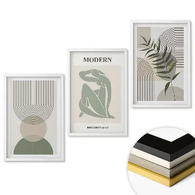 Set 3 tablouri living Forme moderne și motive naturale
