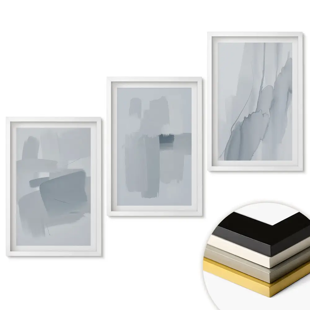 Set de tablouri pentru living cu nuanțe abstracte de gri și albastru