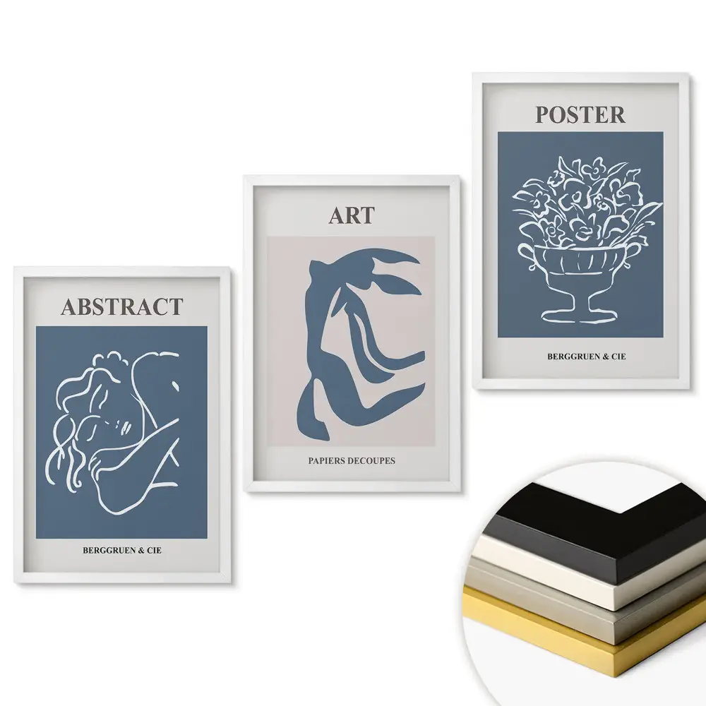 Set 3 tablouri pentru living cu grafică minimalistă în culori discrete