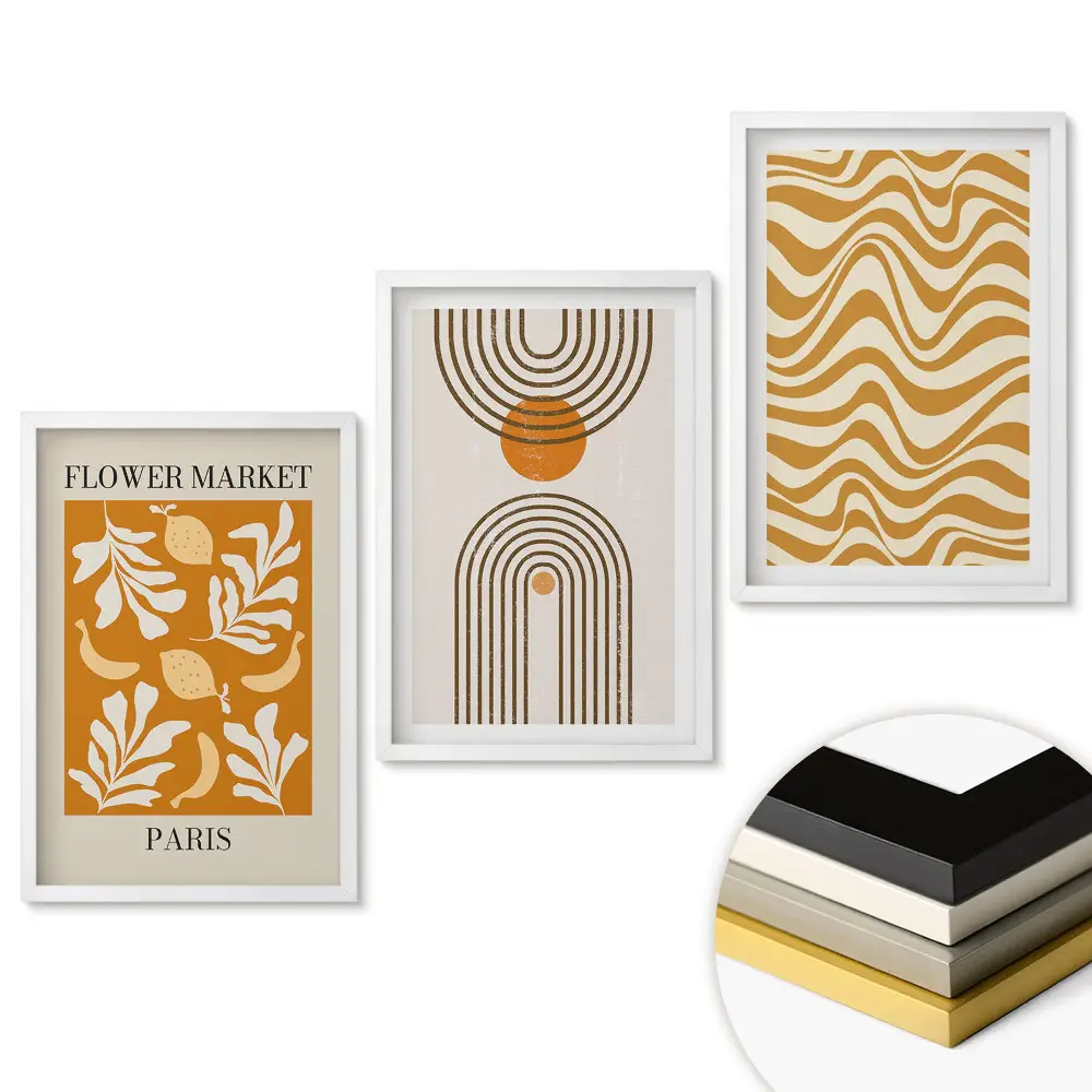 Set de tablouri pentru living cu design floral, geometric și valuri