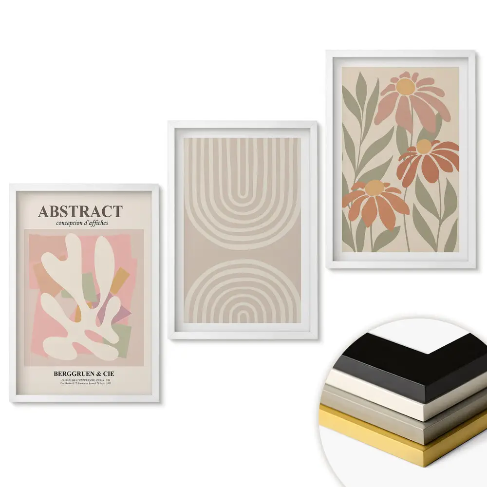 Set 3 tablouri pentru living cu compoziții abstracte în culori delicate