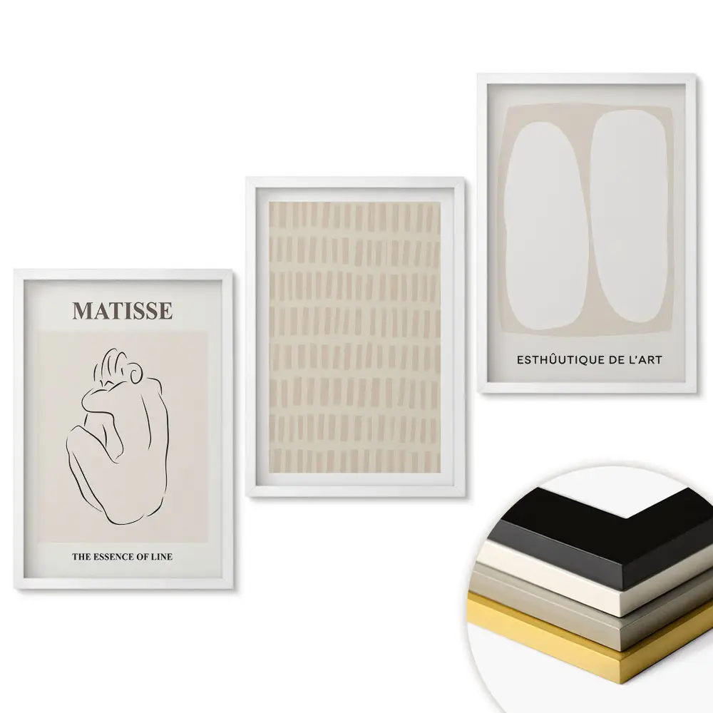 Set de 3 tablouri pentru living cu grafică minimalistă inspirată de artă