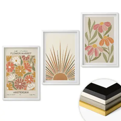 Set 3 tablouri pentru living cu design floral modern