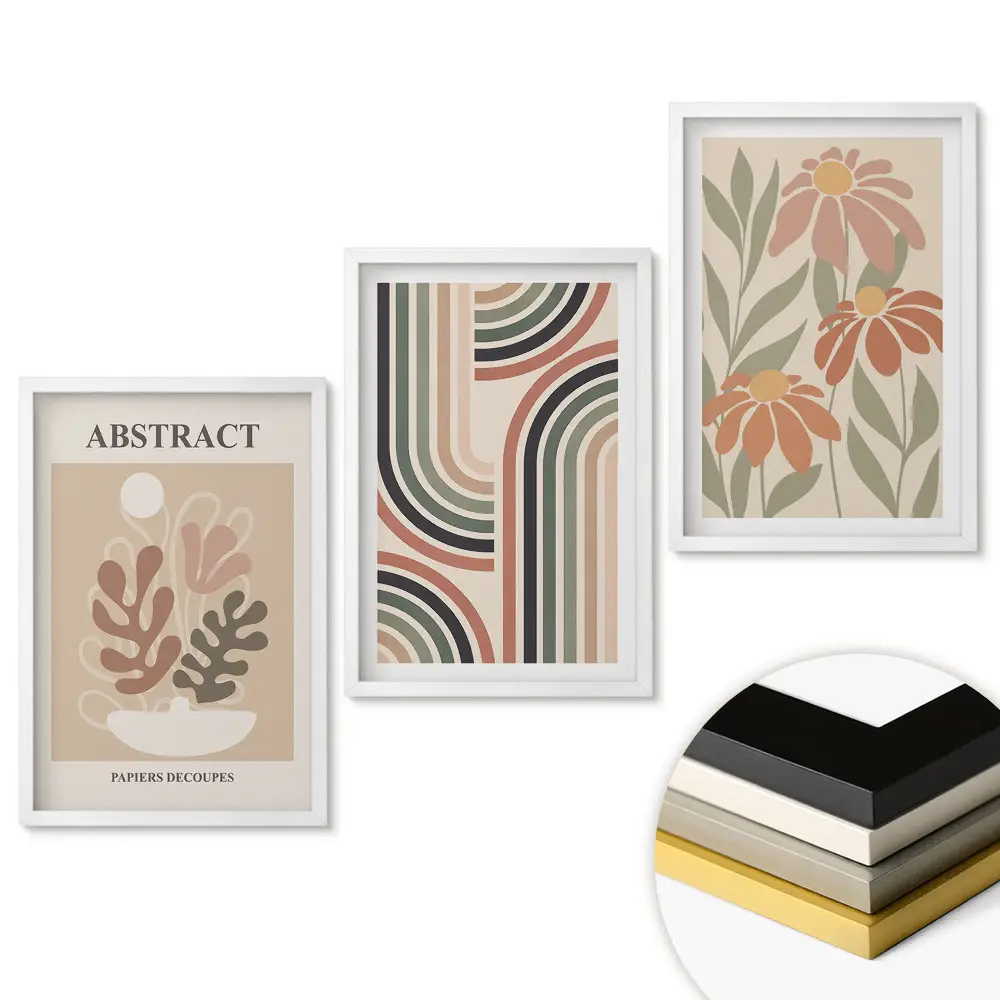 Set 3 tablouri living Compoziții abstracte în culori pastelate