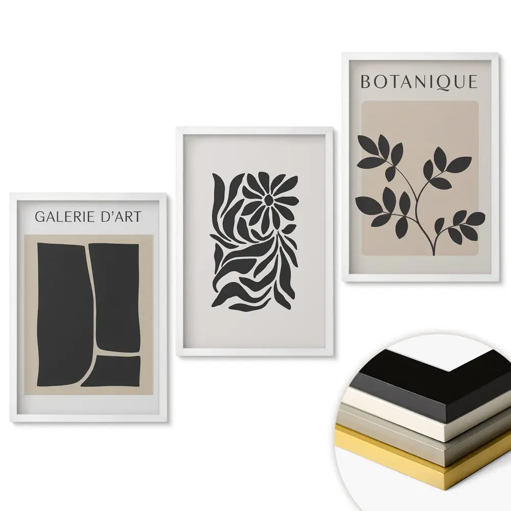 Set tablouri pentru living cu grafică modernă și motive vegetale