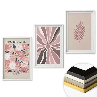 Set 3 tablouri living Piața de flori în nuanțe pastelate
