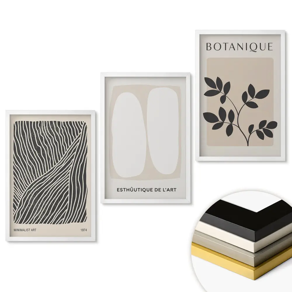 Set de 3 tablouri pentru living cu grafică modernă în stil minimalist