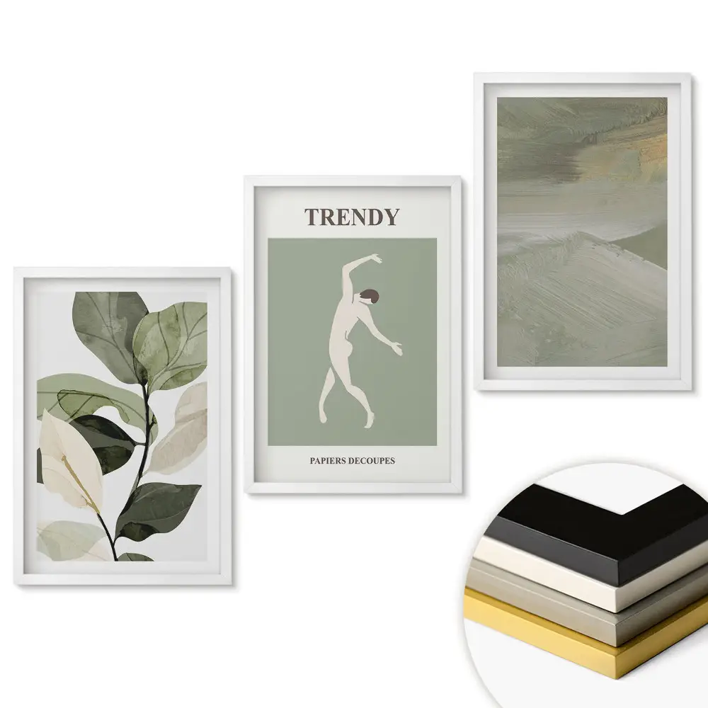 Set tablouri pentru living cu grafică modernă și motive vegetale