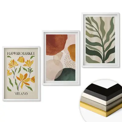 Set 3 tablouri living Piața de flori și modele abstracte