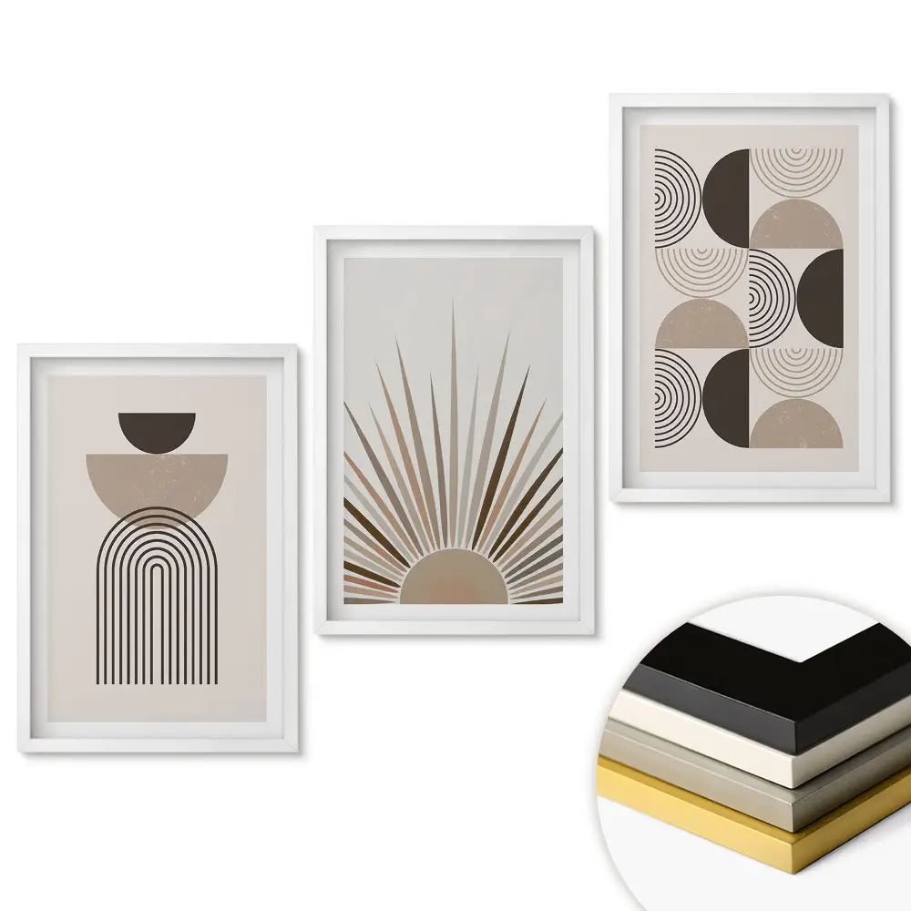 Set 3 tablouri living Grafică modernă în culori discrete