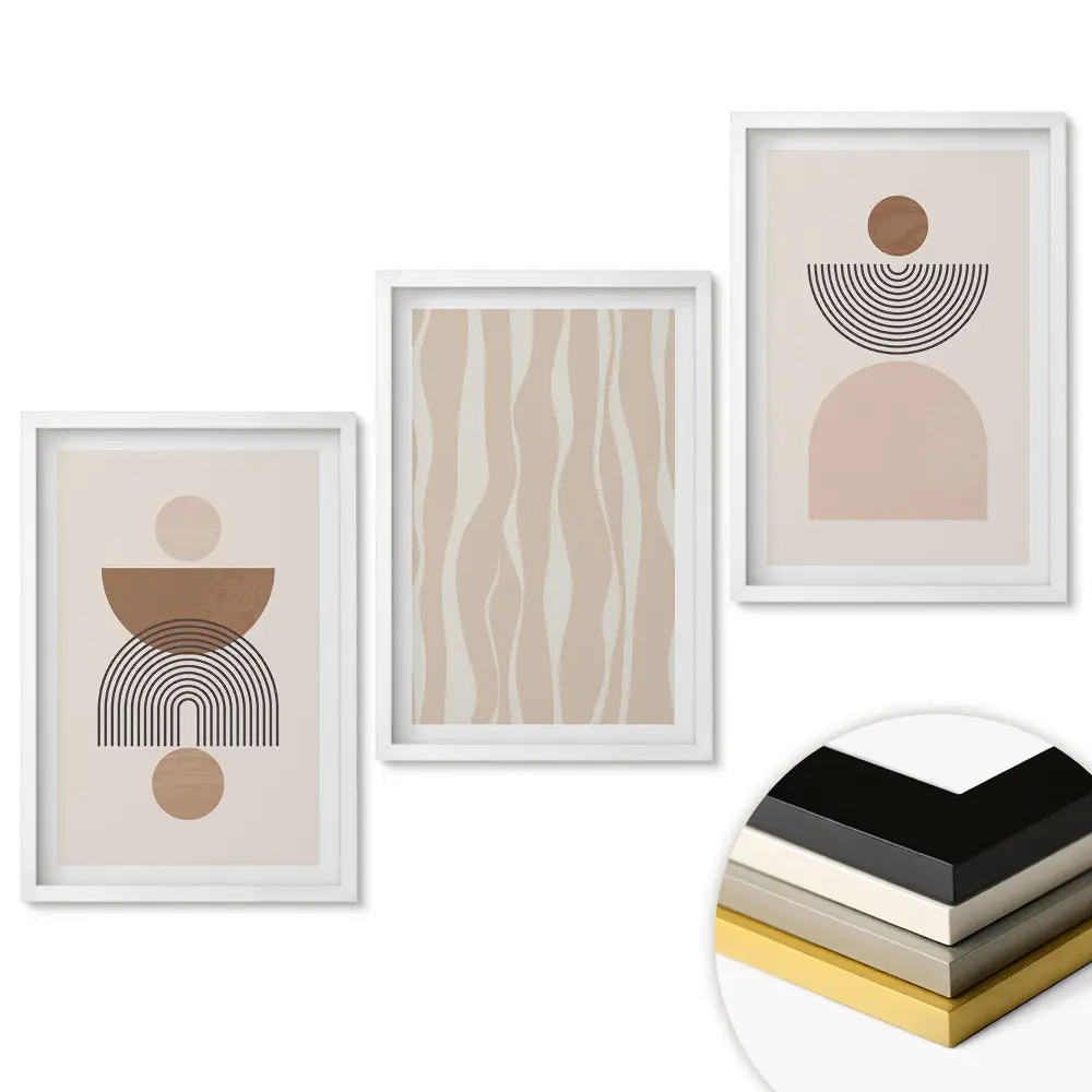 Set tablouri pentru living cu forme abstracte în nuanțe de bej