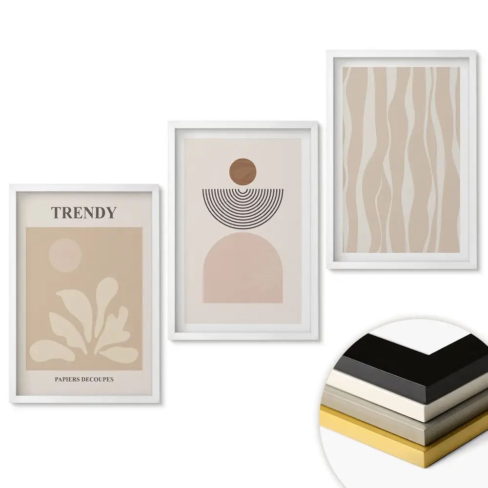 Set de 3 tablouri pentru living cu grafică modernă în culori discrete